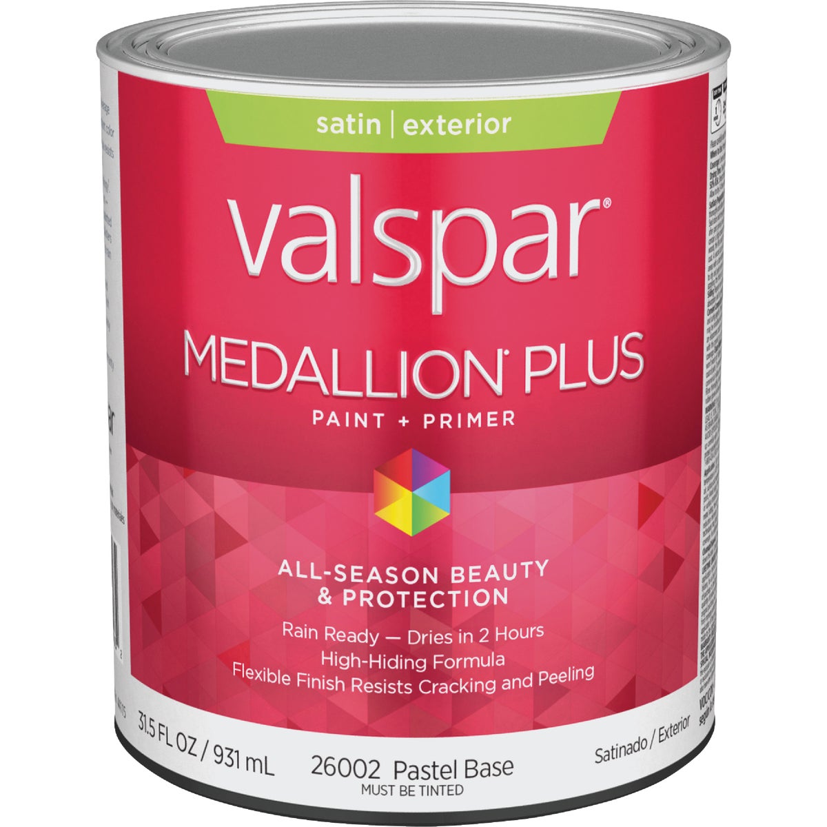  Valspar Medallion Plus Premium Paint & Primer Satin Exterior Paint, Pastel Base, 1 Qt.