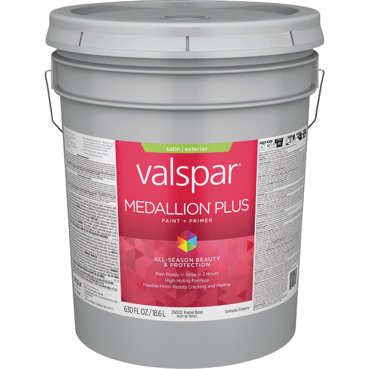  Valspar Medallion Plus Premium Paint & Primer Satin Exterior Paint, Pastel Base, 5 Gal.
