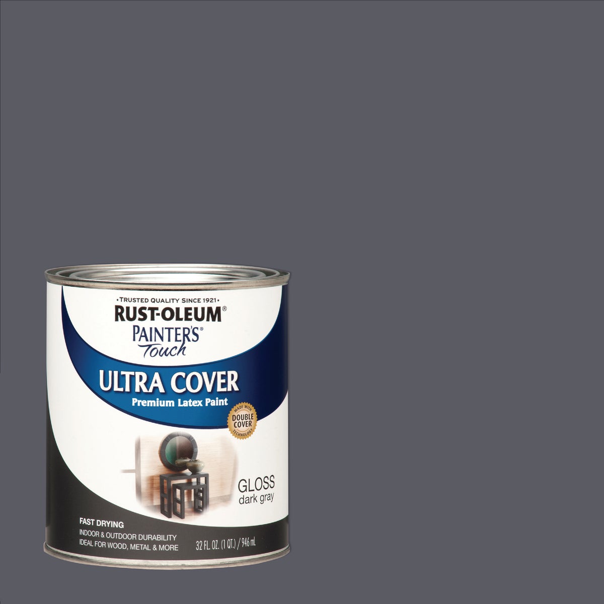 Rust-Oleum Painter's Touch 2X Ultra Cover Premium Latex Paint, Gloss Dark Gray, 1 Qt.