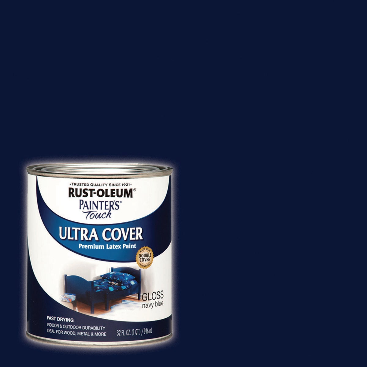 Rust-Oleum Painter's Touch 2X Ultra Cover Premium Latex Paint, Gloss Navy Blue, 1 Qt.