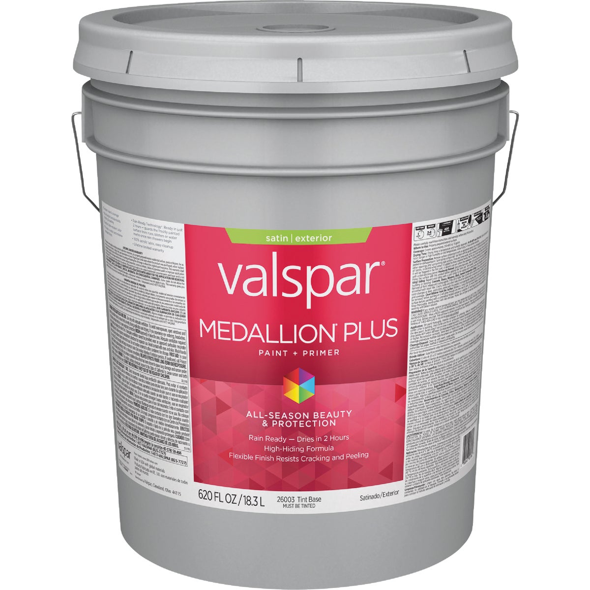  Valspar Medallion Plus Premium Paint & Primer Satin Exterior Paint, Tint Base, 5 Gal.