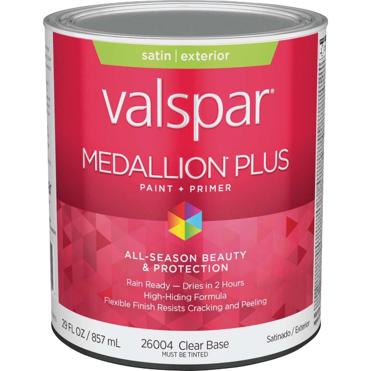  Valspar Medallion Plus Premium Paint & Primer Satin Exterior Paint, Clear Base, 1 Qt.