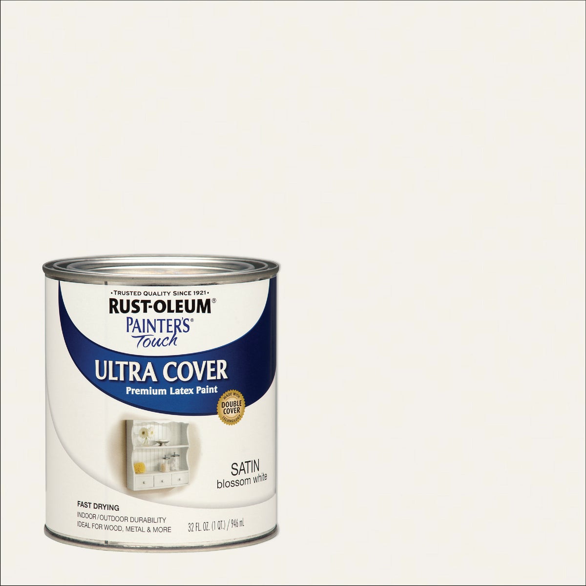 Rust-Oleum Painter's Touch 2X Ultra Cover Premium Latex Paint, Satin Blossom White, 1 Qt.