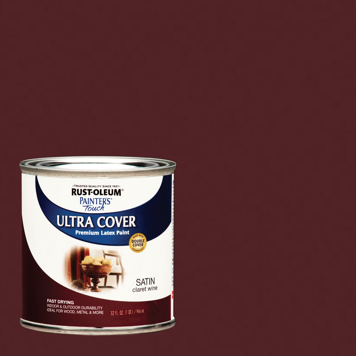 Rust-Oleum Painter's Touch 2X Ultra Cover Premium Latex Paint, Satin Claret Wine, 1 Qt.