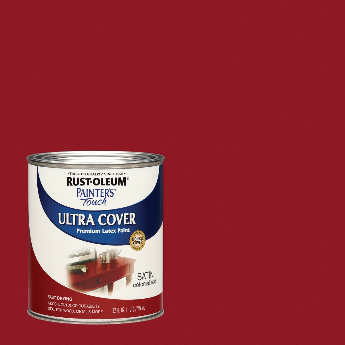 Rust-Oleum Painter's Touch 2X Ultra Cover Premium Latex Paint, Satin Colonial Red, 1 Qt.