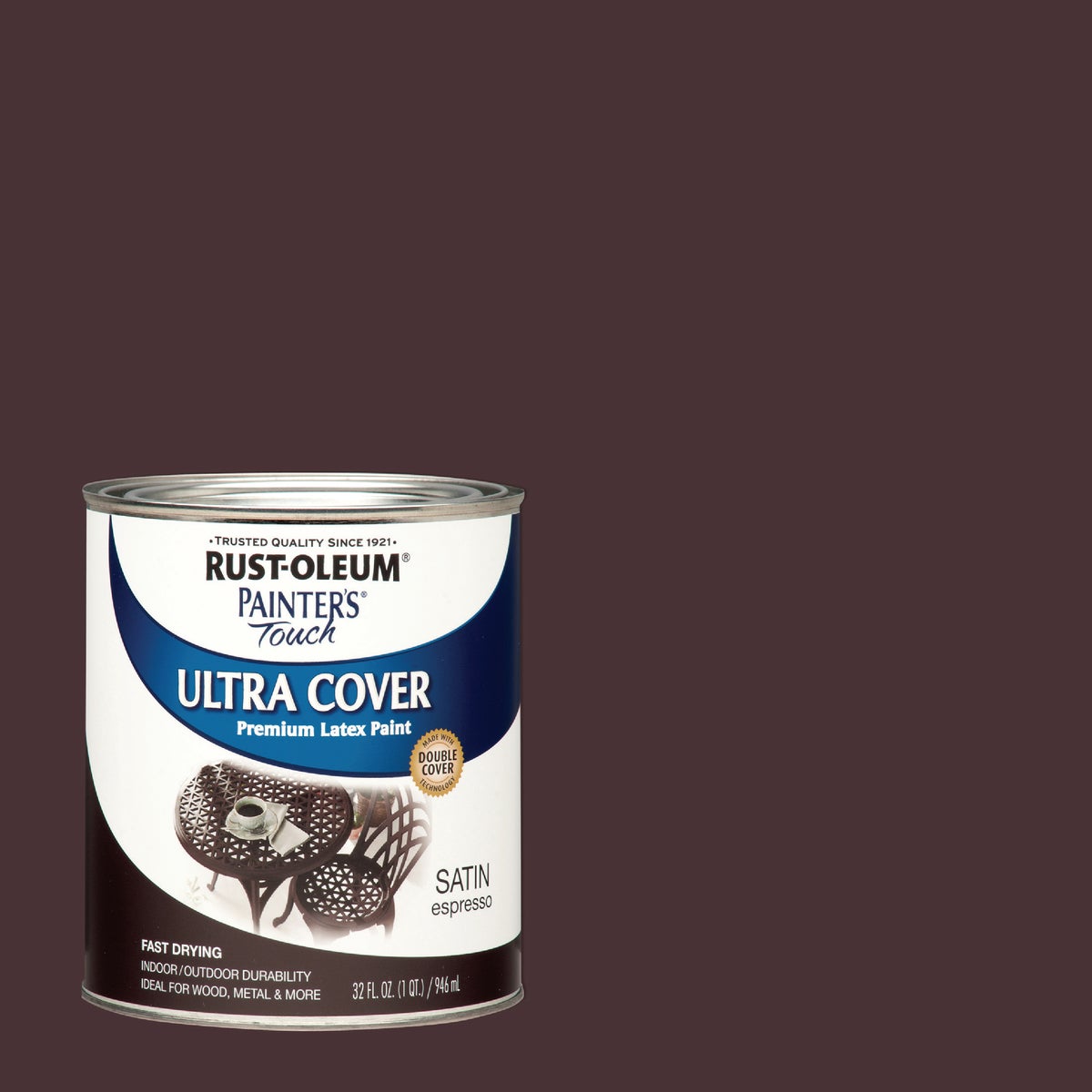 Rust-Oleum Painter's Touch 2X Ultra Cover Premium Latex Paint, Satin Espresso, 1 Qt.
