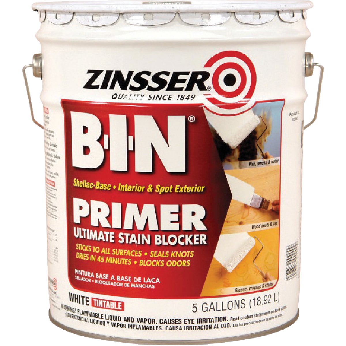 Zinsser B-I-N Shellac-Based Ultimate Stain Blocker Interior & Spot Exterior Primer, White, 5 Gal.