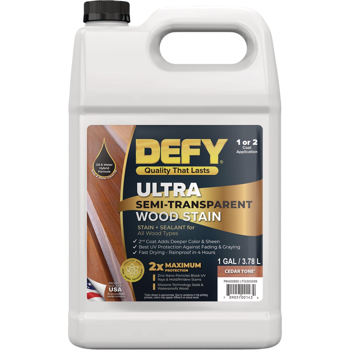 Defy Ultra Semi-Transparent Wood Stain, Cedar Tone, 1 Gal.