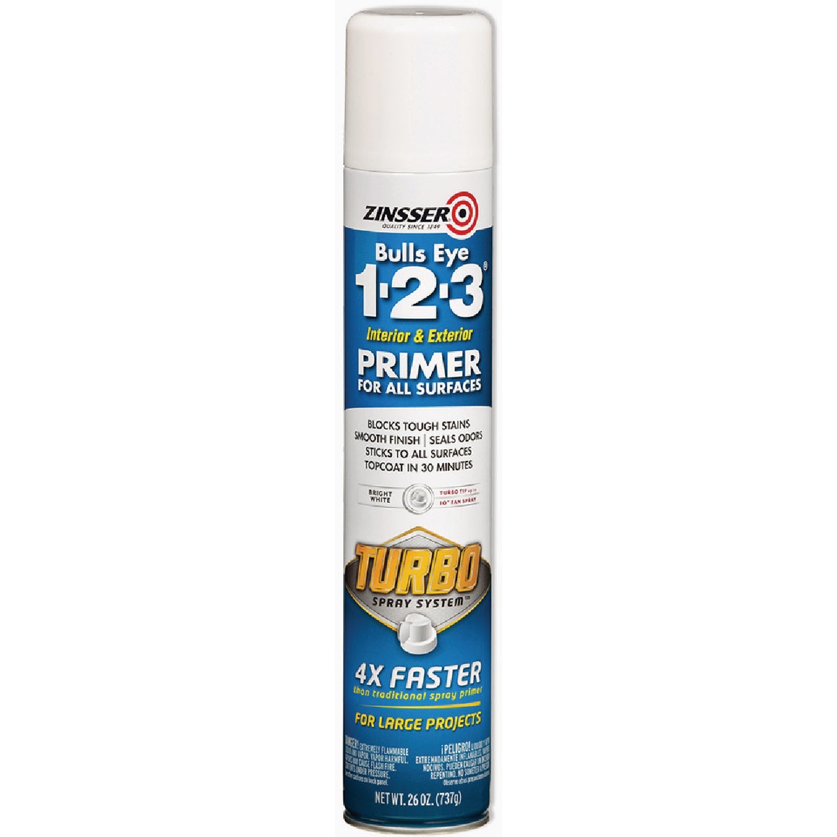 Zinsser 26 Oz. Bulls Eye 1-2-3 Primer Spray with Turbo Spray System, Flat White