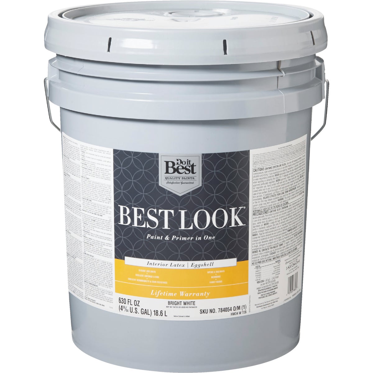 Best Look Latex Premium Paint & Primer In One Eggshell Interior Wall Paint, Bright White, 5 Gal.