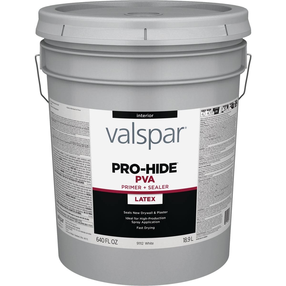 Valspar Pro-Hide PVA Interior Latex Drywall Primer, White, 5 Gal.