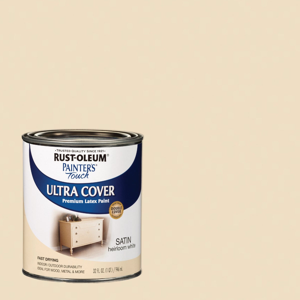 Rust-Oleum Painter's Touch 2X Ultra Cover Premium Latex Paint, Satin Heirloom White, 1 Qt.
