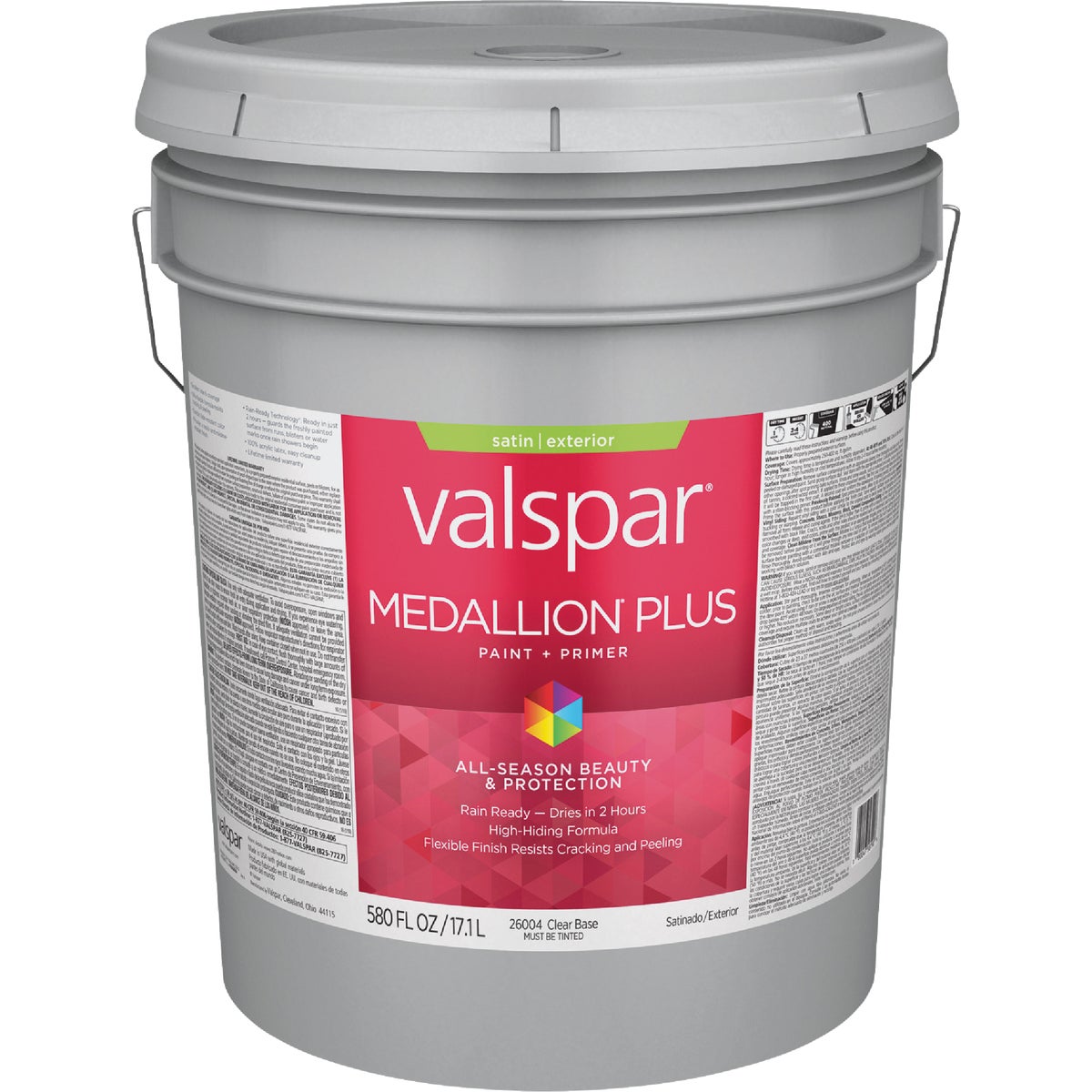 Valspar Medallion Plus Premium Paint & Primer Satin Exterior Paint, Clear Base, 5 Gal.