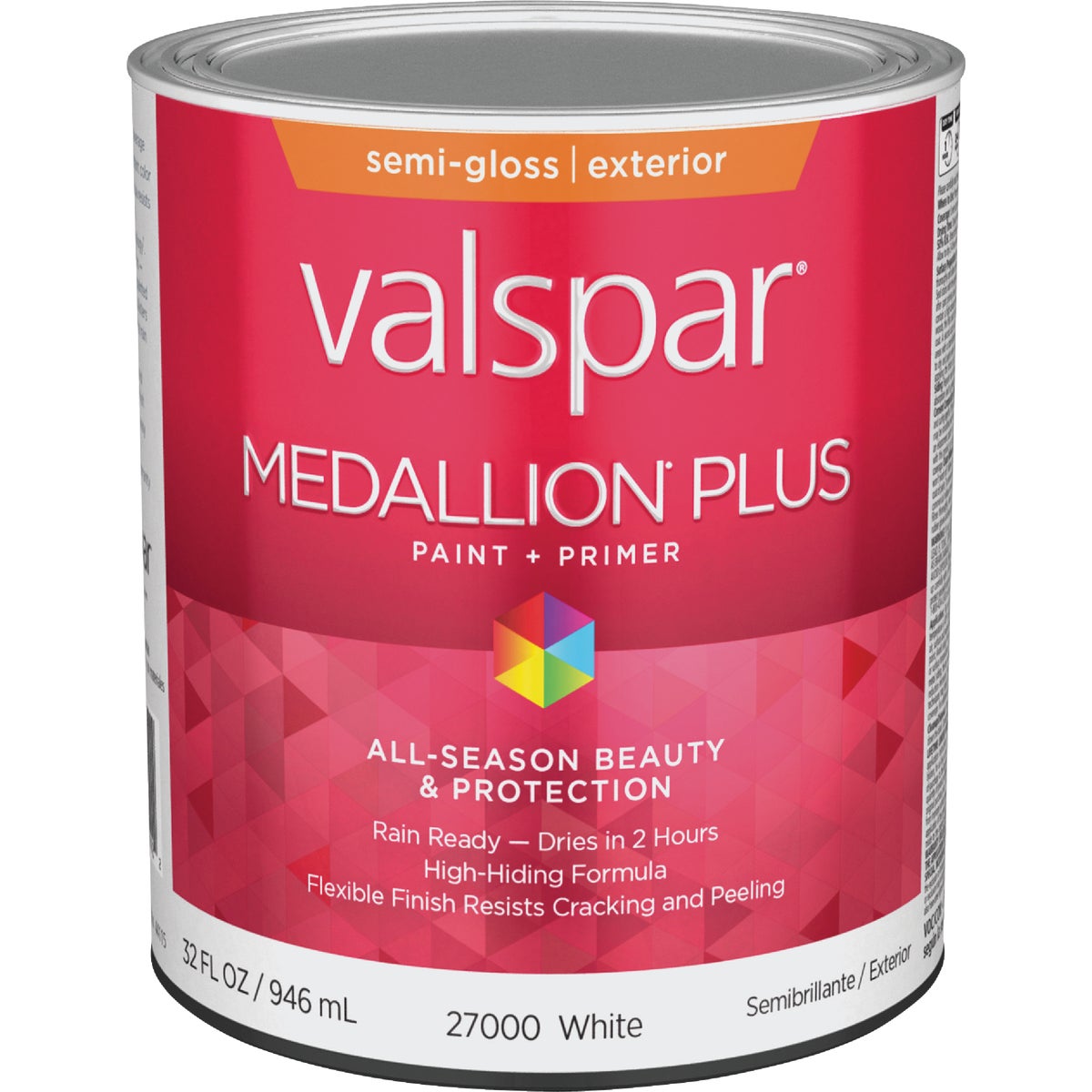 Valspar Medallion Plus Premium Paint & Primer Semi-Gloss Exterior Paint, White, 1 Qt.