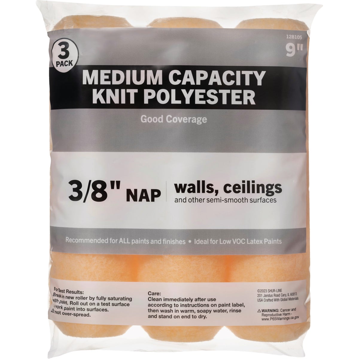 Shur-Line 9 In. x 3/8 In. Knit Fabric Roller Cover (3-Pack)