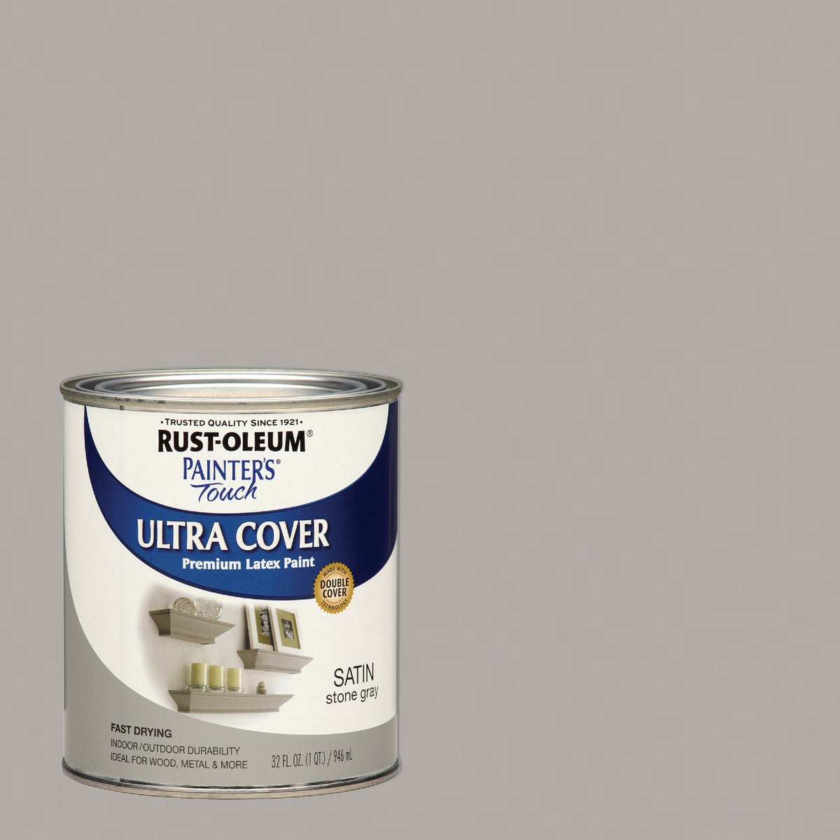 Rust-Oleum Painter's Touch 2X Ultra Cover Premium Latex Paint, Satin Stone Gray, 1 Qt.