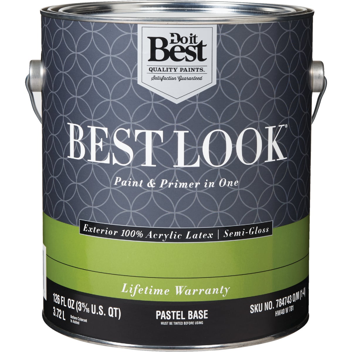 Best Look 100% Acrylic Latex Premium Paint & Primer In One Semi-Gloss Exterior House Paint, Pastel Base, 1 Gal.