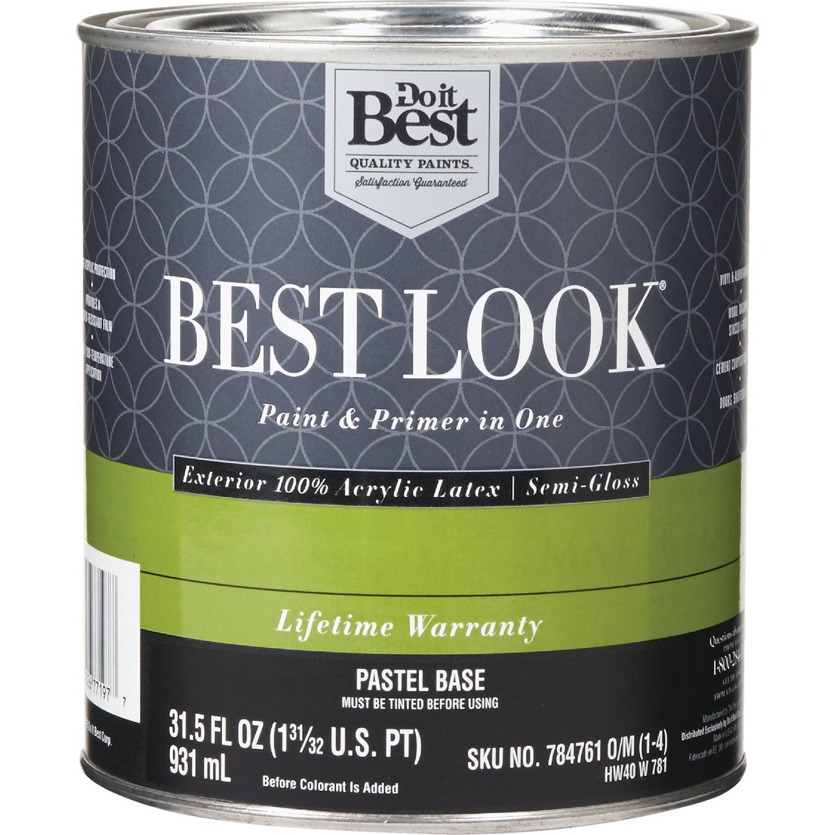 Best Look 100% Acrylic Latex Premium Paint & Primer In One Semi-Gloss Exterior House Paint, Pastel Base, 1 Qt.