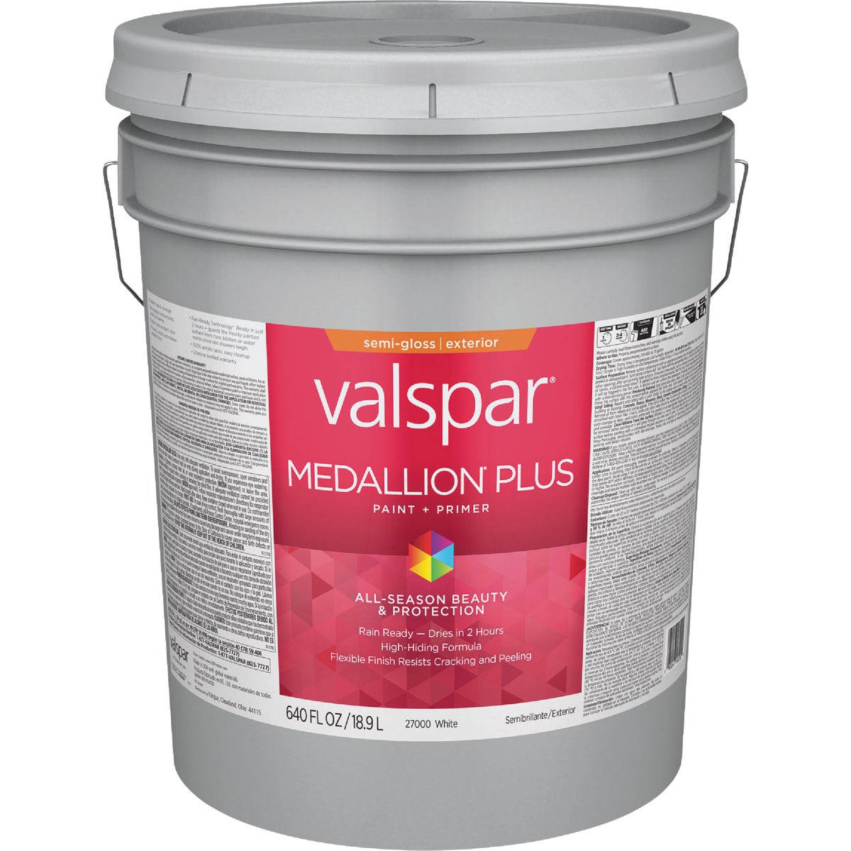 Valspar Medallion Plus Premium Paint & Primer Semi-Gloss Exterior Paint, White, 5 Gal.