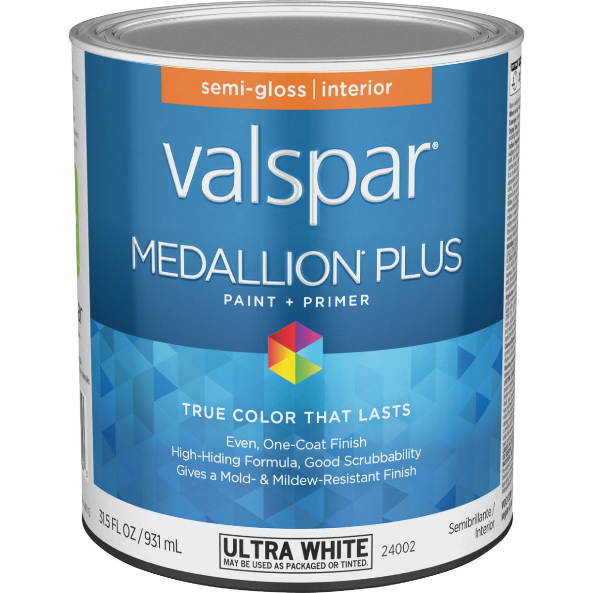  Valspar Medallion Plus Premium Paint & Primer Semi-Gloss Interior Paint, Ultra White, 1 Qt.