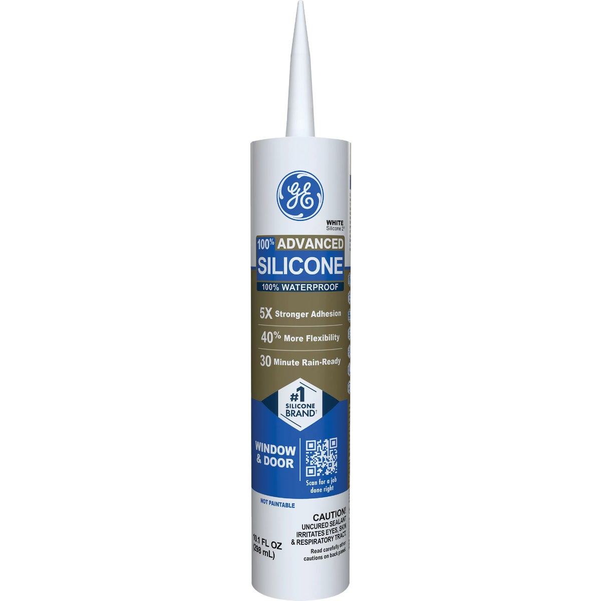 GE Advanced Silicone 2 Window & Door Sealant, White, 10.1 Oz.
