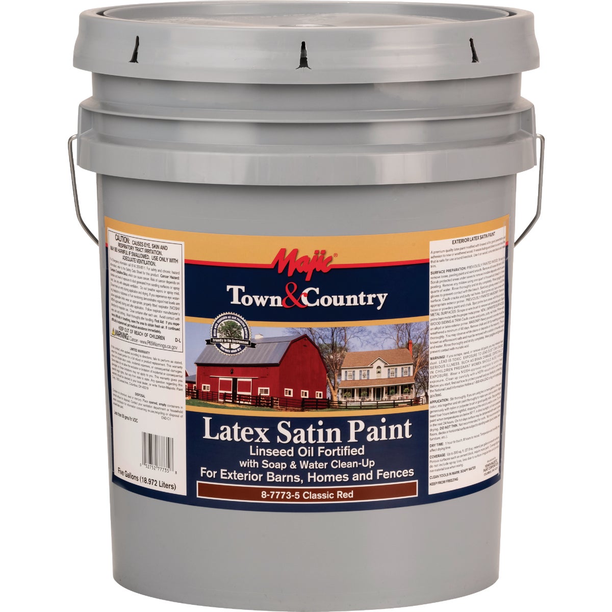 MAJIC Town & Country Exterior Latex Satin Paint, Classic Red, 5 Gal.
