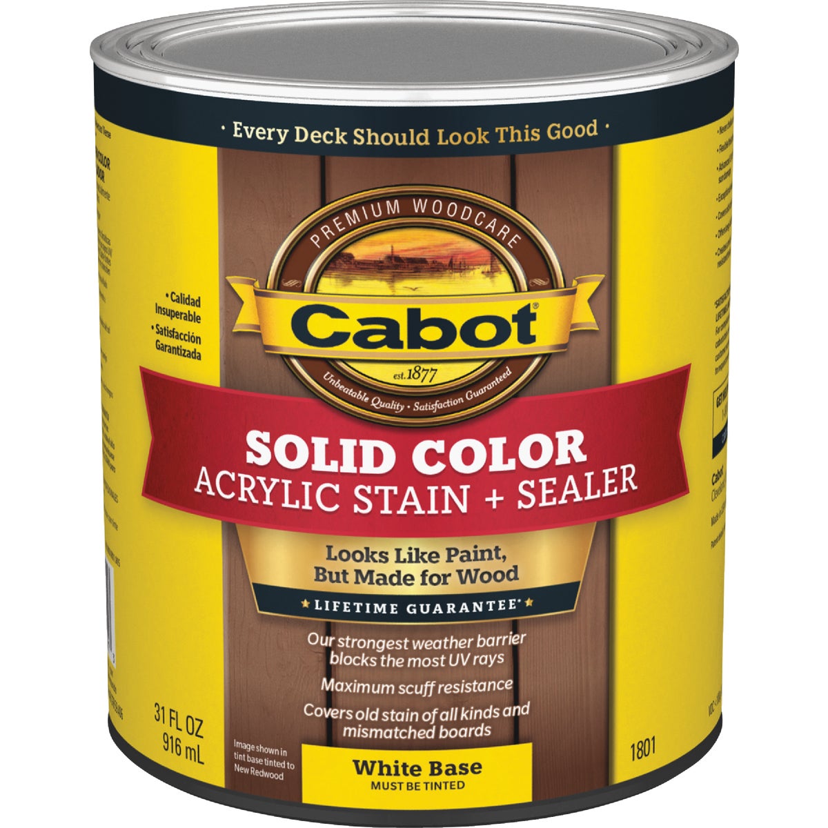 Cabot Solid Color White Base Acrylic Stain + Sealer, 1 Qt.