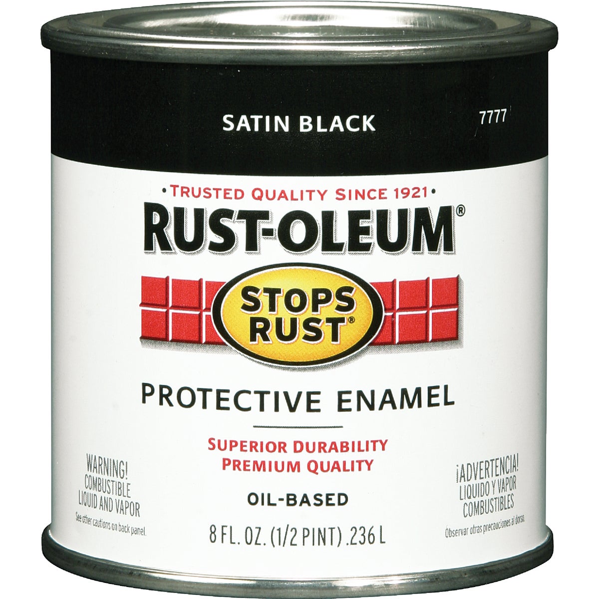 Rust-Oleum Stops Rust Oil Based Satin Protective Rust Control Enamel, Black, 1/2 Pt.
