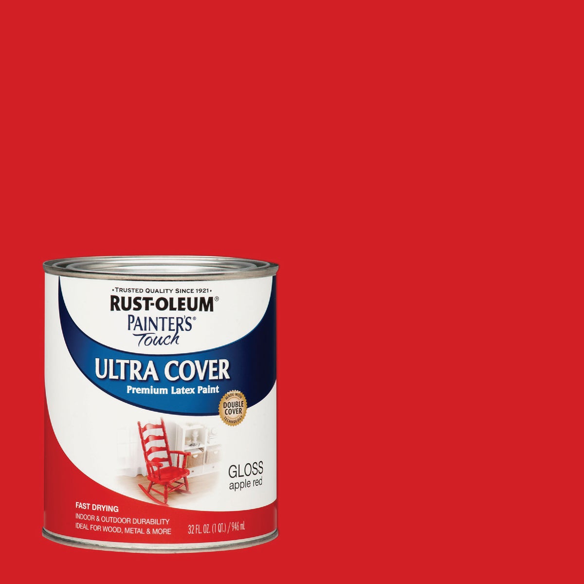 Rust-Oleum Painter's Touch 2X Ultra Cover Premium Latex Paint, Gloss Apple Red, 1 Qt.