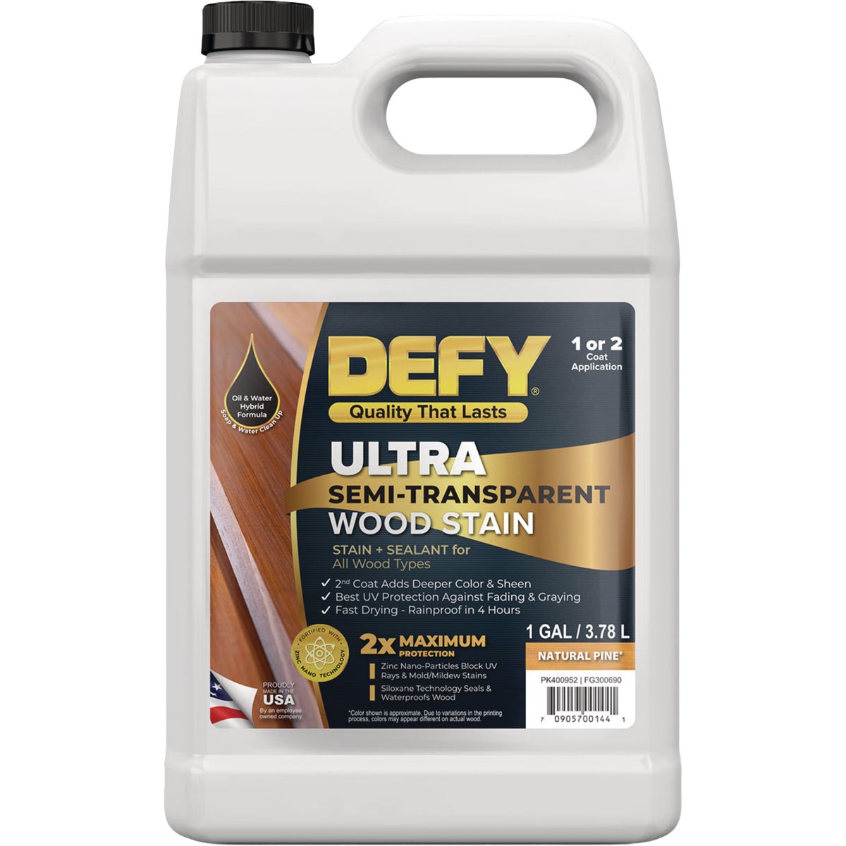 Defy Ultra-Semi-Transparent Wood Stain, Natural Pine, 1 Gal.