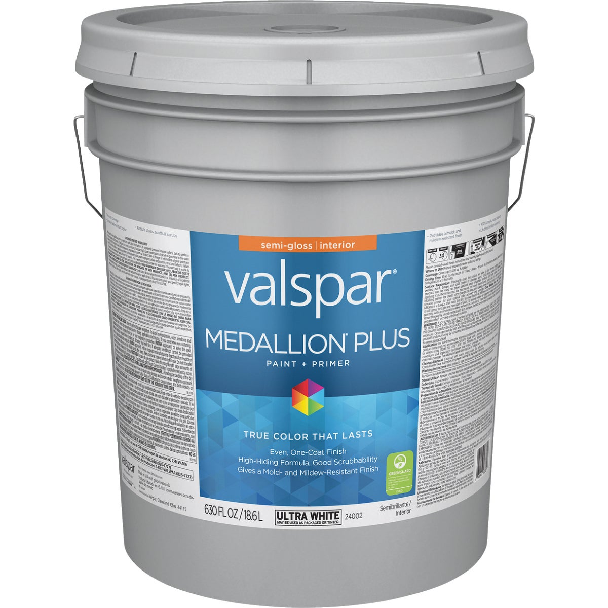  Valspar Medallion Plus Premium Paint & Primer Semi-Gloss Interior Paint, Ultra White, 5 Gal.