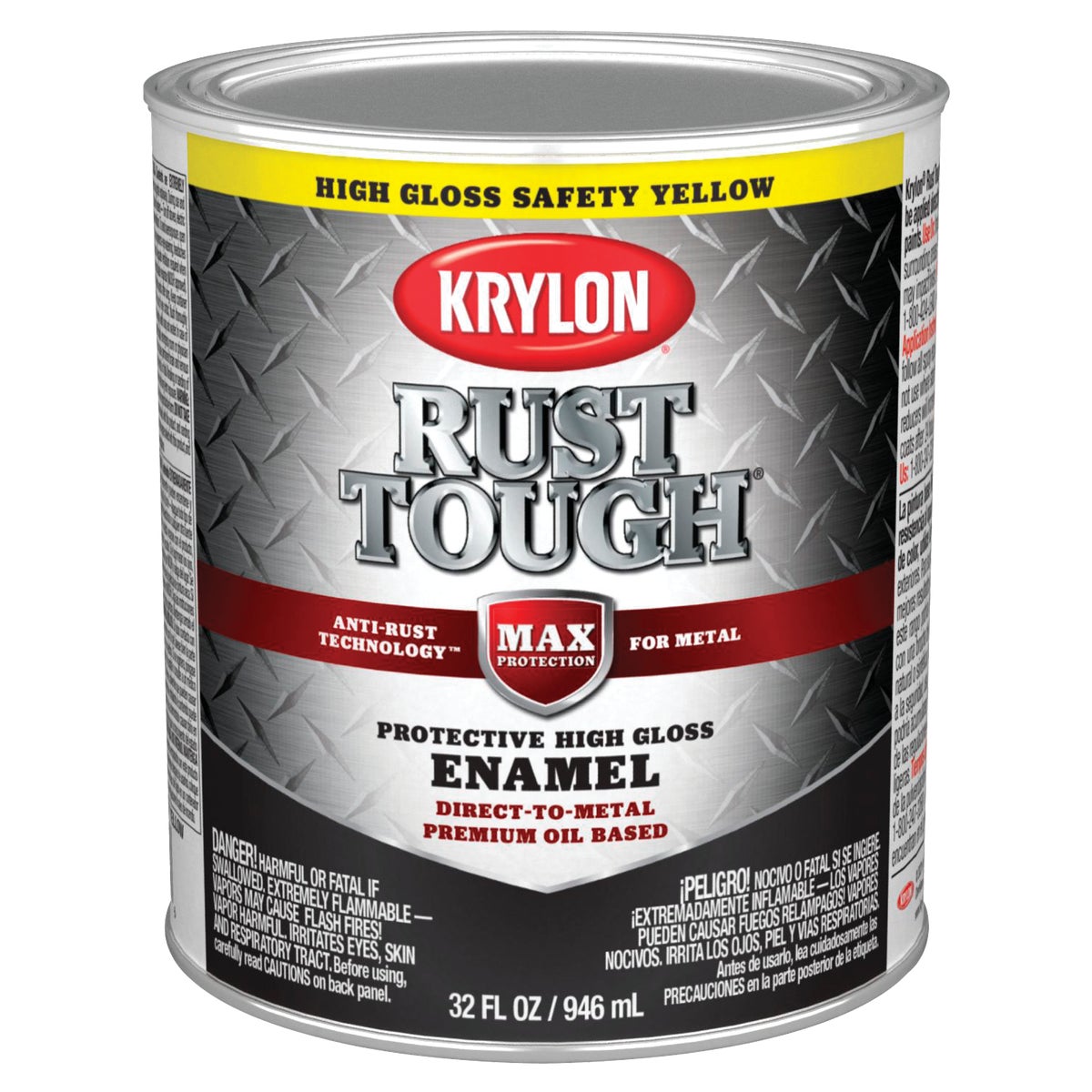 Krylon Rust Tough Gloss Anti-Rust Safety Color Rust Control Enamel, Safety Yellow, 1 Qt.
