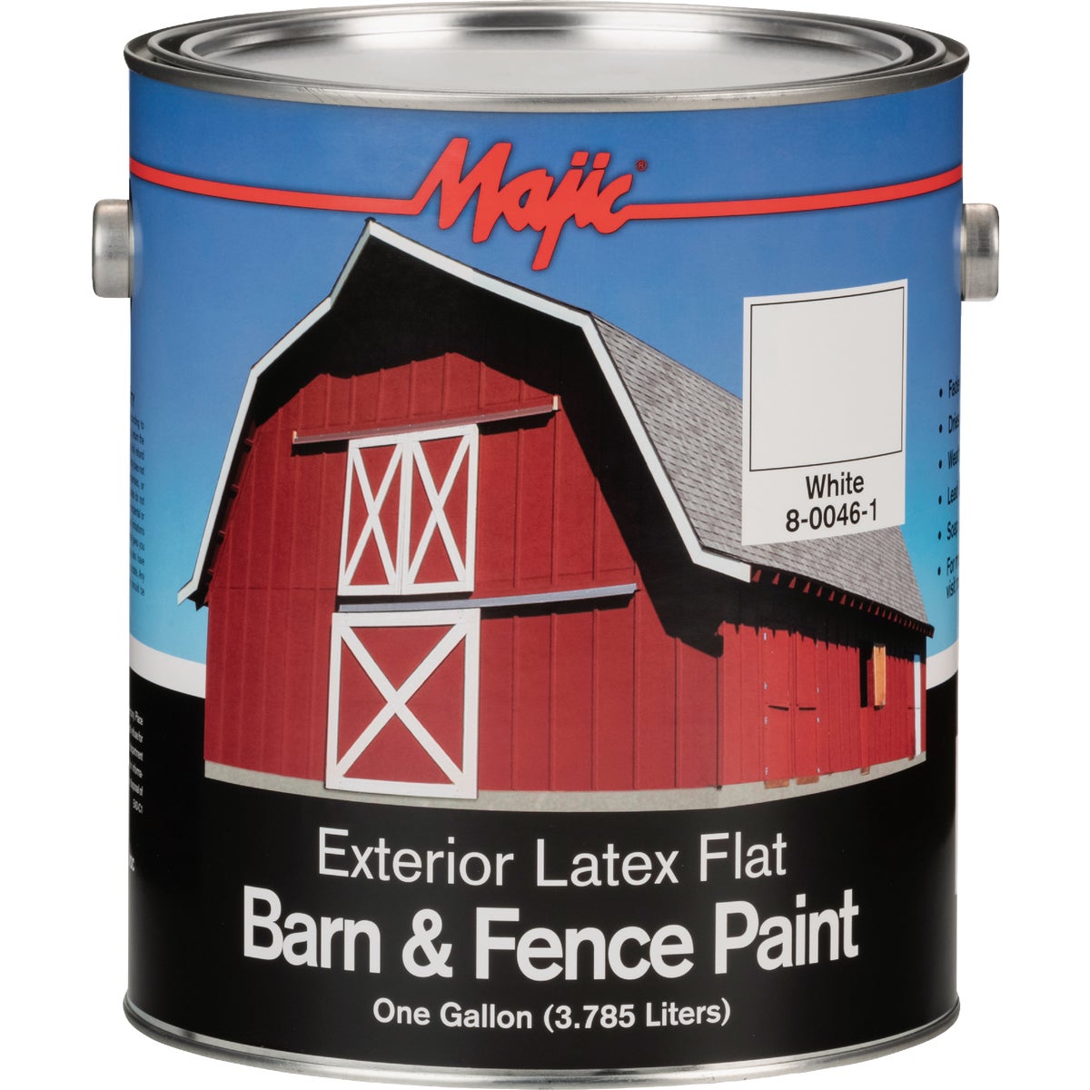 MAJIC Barn & Fence Exterior Latex Flat Paint, White, 1 Gal.