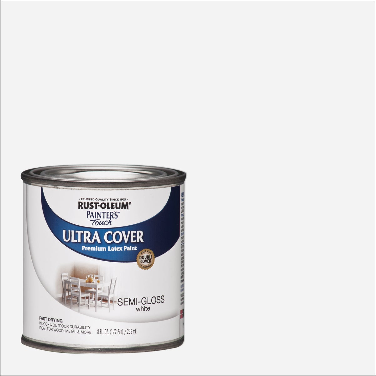 Rust-Oleum Painter's Touch 2X Ultra Cover Premium Latex Paint, White Semi-Gloss, 1/2 Pt.