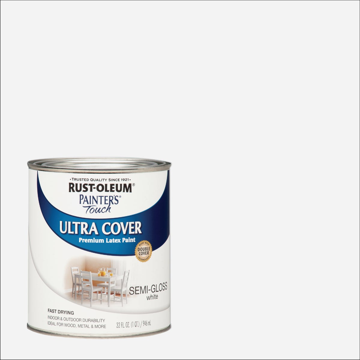 Rust-Oleum Painter's Touch 2X Ultra Cover Premium Latex Paint, White Semi-Gloss, 1 Qt.