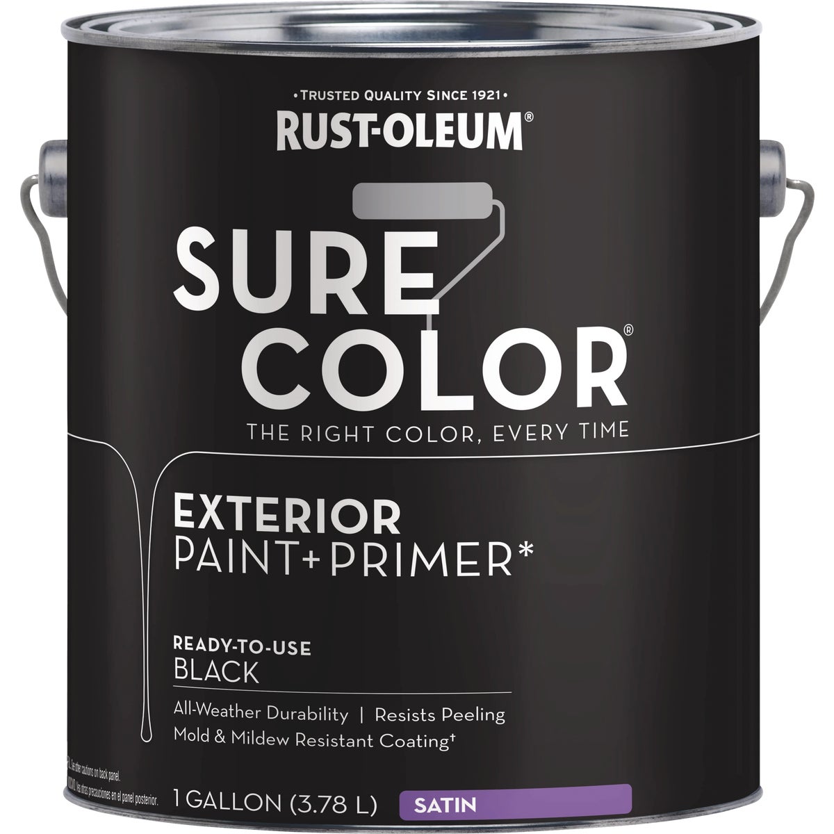 Rust-Oleum Sure Color Exterior Paint and Primer, Black, Satin, 1 Gal
