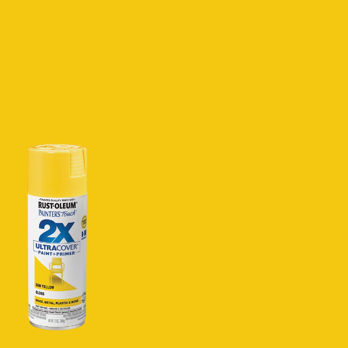 Rust-Oleum Painter's Touch 2X Ultra Cover 12 Oz. Gloss Paint + Primer Spray Paint, Sun Yellow