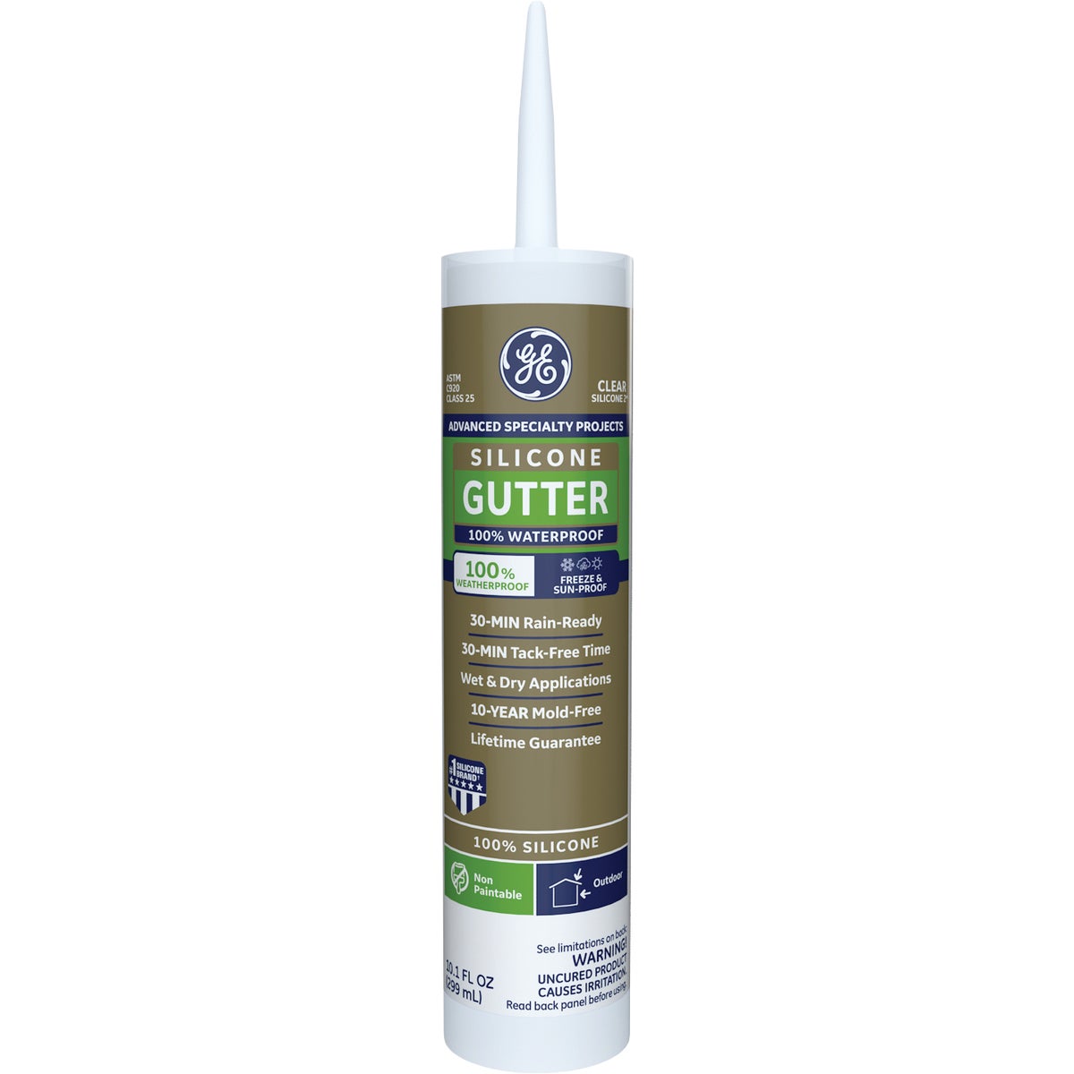 GE Gutter Silicone 2 Sealant, Clear, 10.1 Oz.