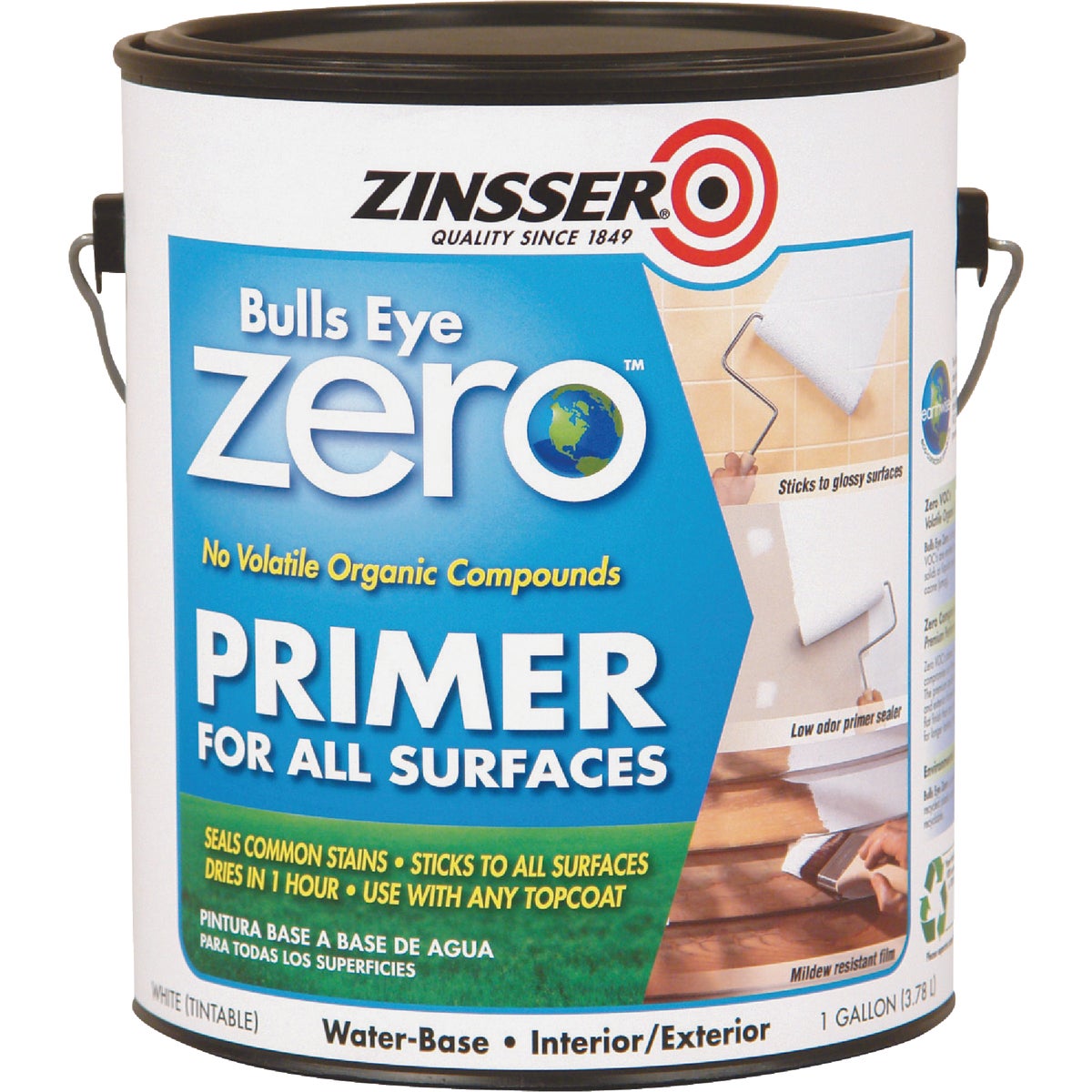 Zinsser Bulls Eye Zero VOC Interior/Exterior Primer, White, 1 Gal.