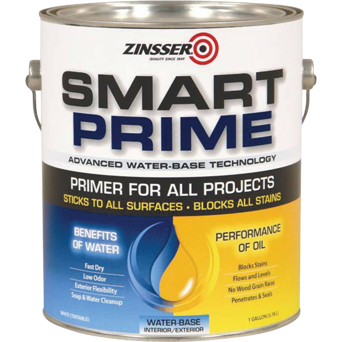 Zinsser Smart Prime Water-Base Interior/Exterior Stain Blocking Primer, White, 1 Gal.