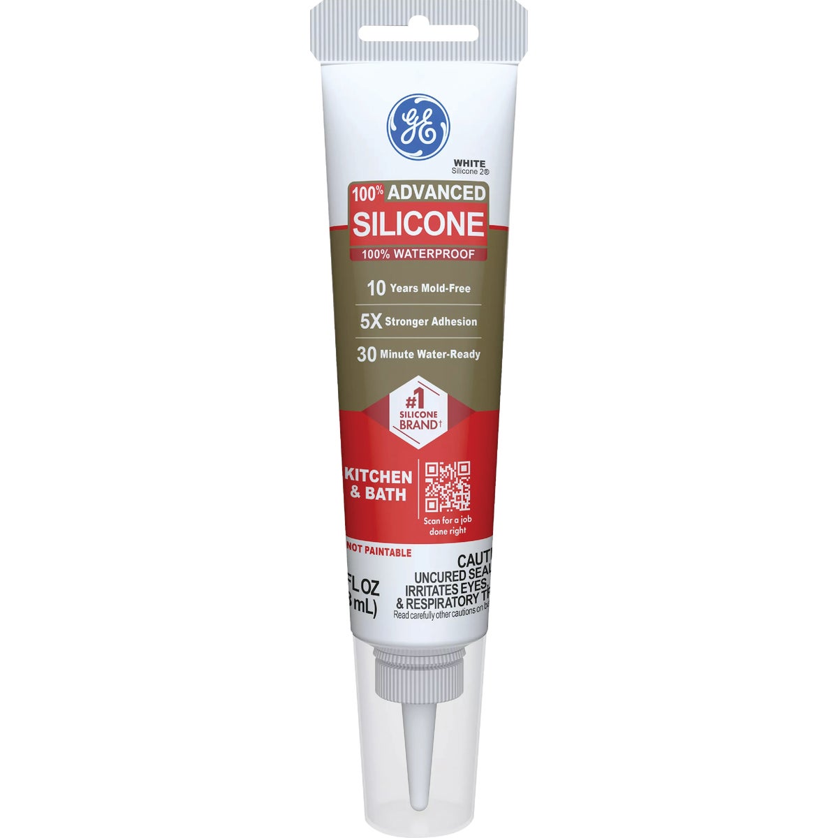GE Advanced Silicone 2 Kitchen & Bath Sealant - Squeeze, White, 2.8oz