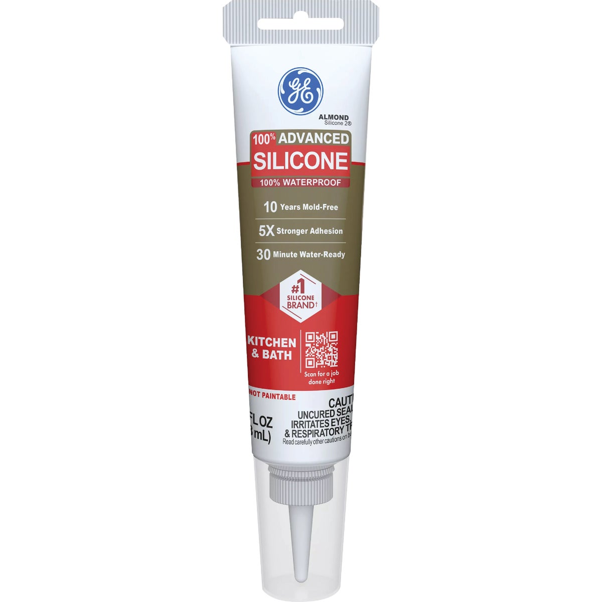 GE Advanced Silicone 2 Kitchen & Bath Sealant - Squeeze, Almond, 2.8oz