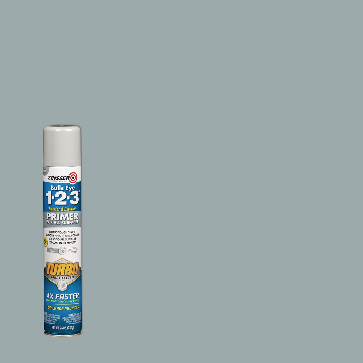 Zinsser 26 Oz. Bulls Eye 1-2-3 Primer Spray with Turbo Spray System, Flat Gray