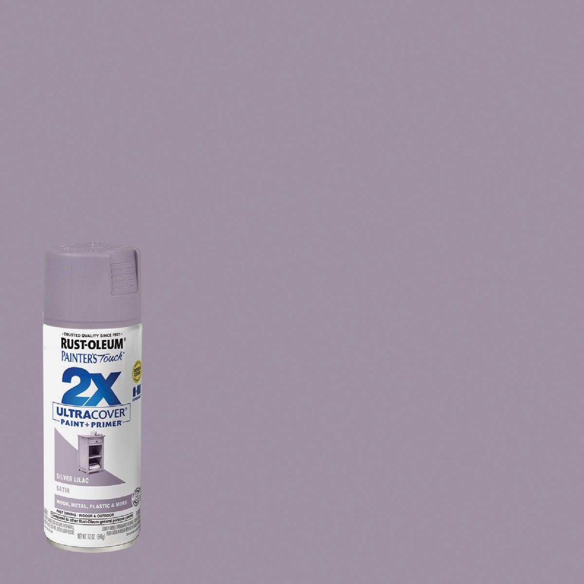 Rust-Oleum Painter's Touch 2X Ultra Cover 12 Oz. Satin Paint + Primer Spray Paint, Silver Lilac