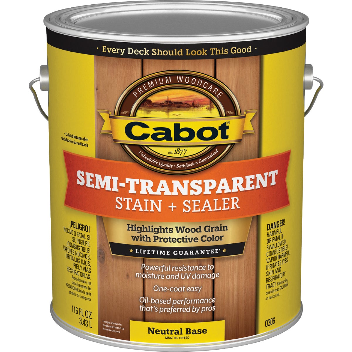 Cabot Semi-Transparent Deck & Siding Exterior Stain & Sealer, Neutral Base, 1 Gal.