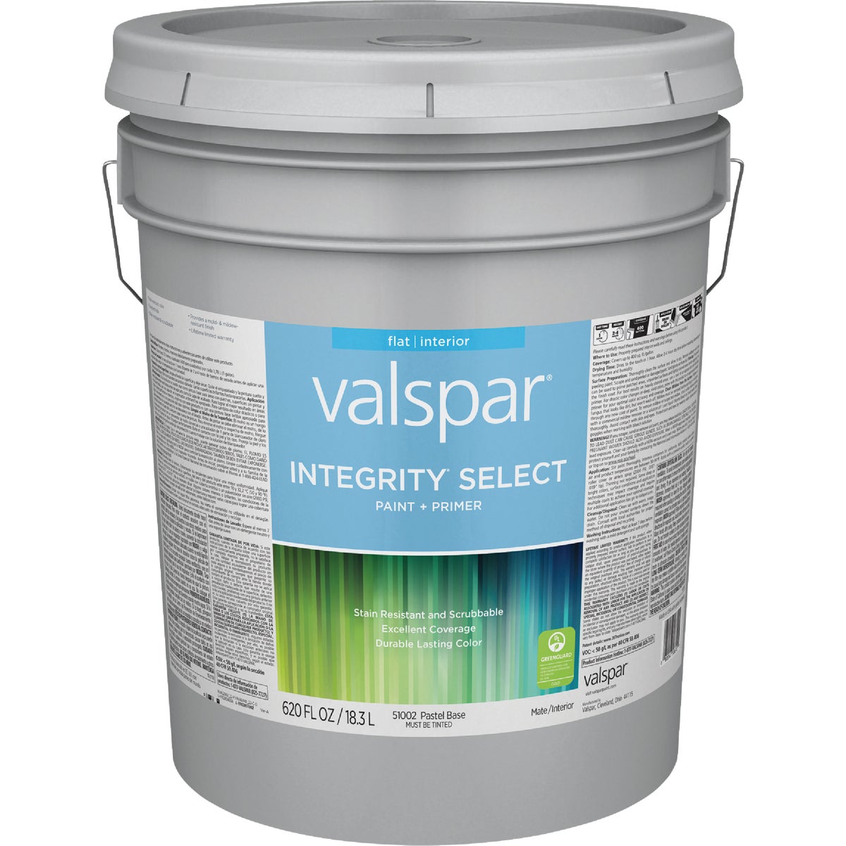 Valspar Integrity Select Paint & Primer Flat Interior Paint, Pastel Base, 5 Gal.