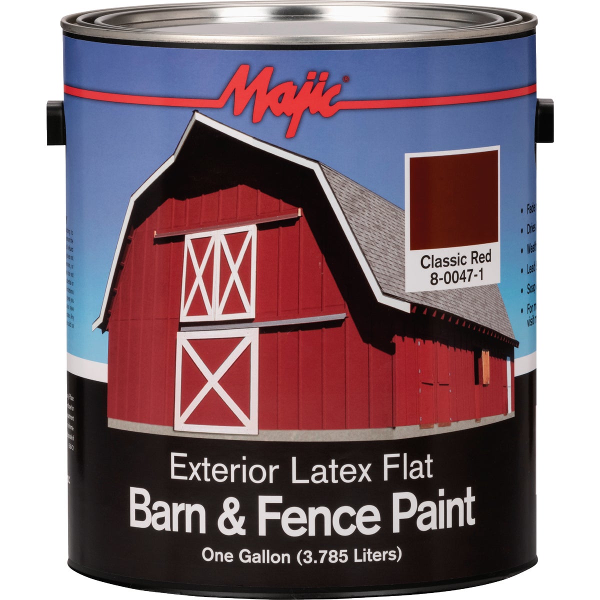 MAJIC Barn & Fence Exterior Latex Flat Paint, Classic Red, 1 Gal.