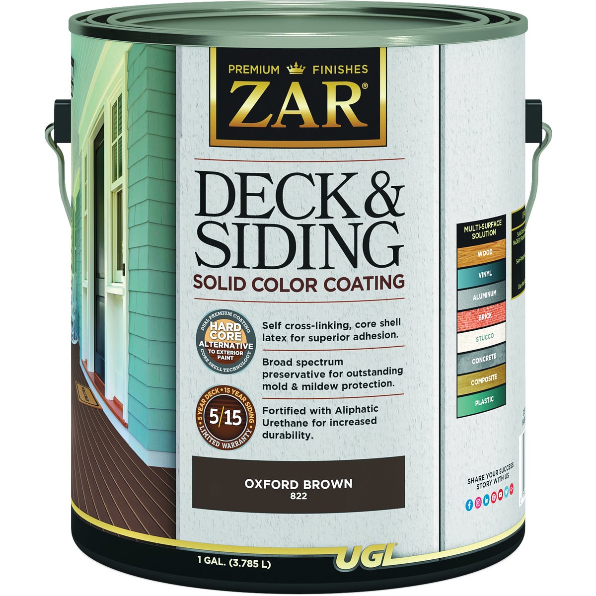 ZAR Solid Deck & Siding Coating, Oxford Brown, 1 Gal.