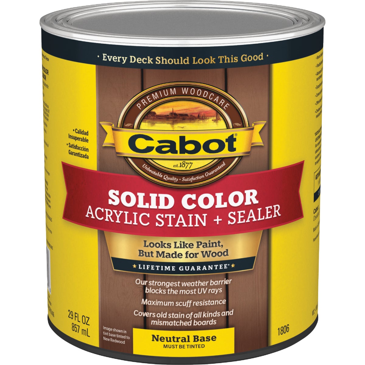 Cabot Solid Color Neutral Base Acrylic Stain + Sealer, 1 Qt.