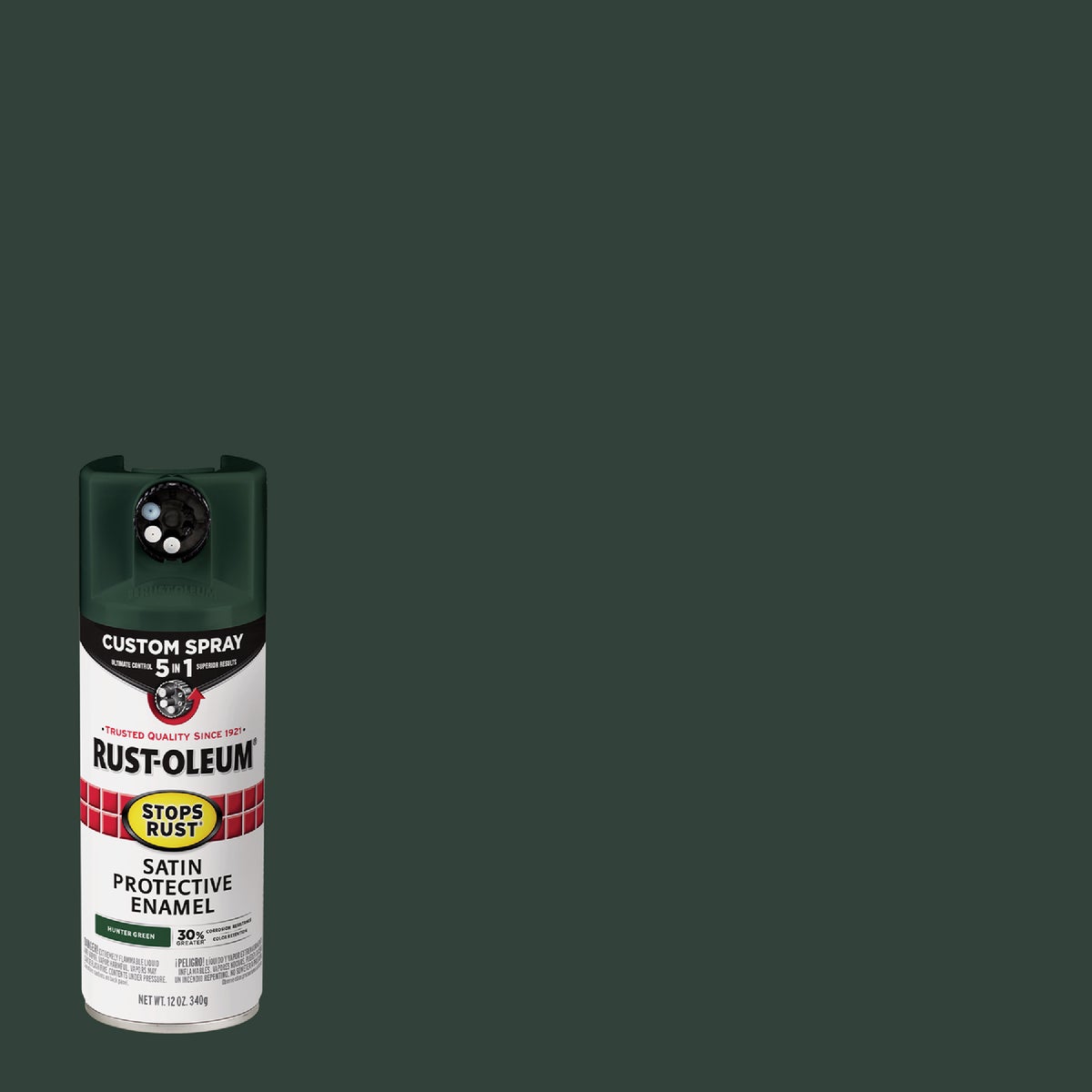 Rust-Oleum Stops Rust 12 Oz. Custom Spray 5 in 1 Satin Spray Paint, Hunter Green